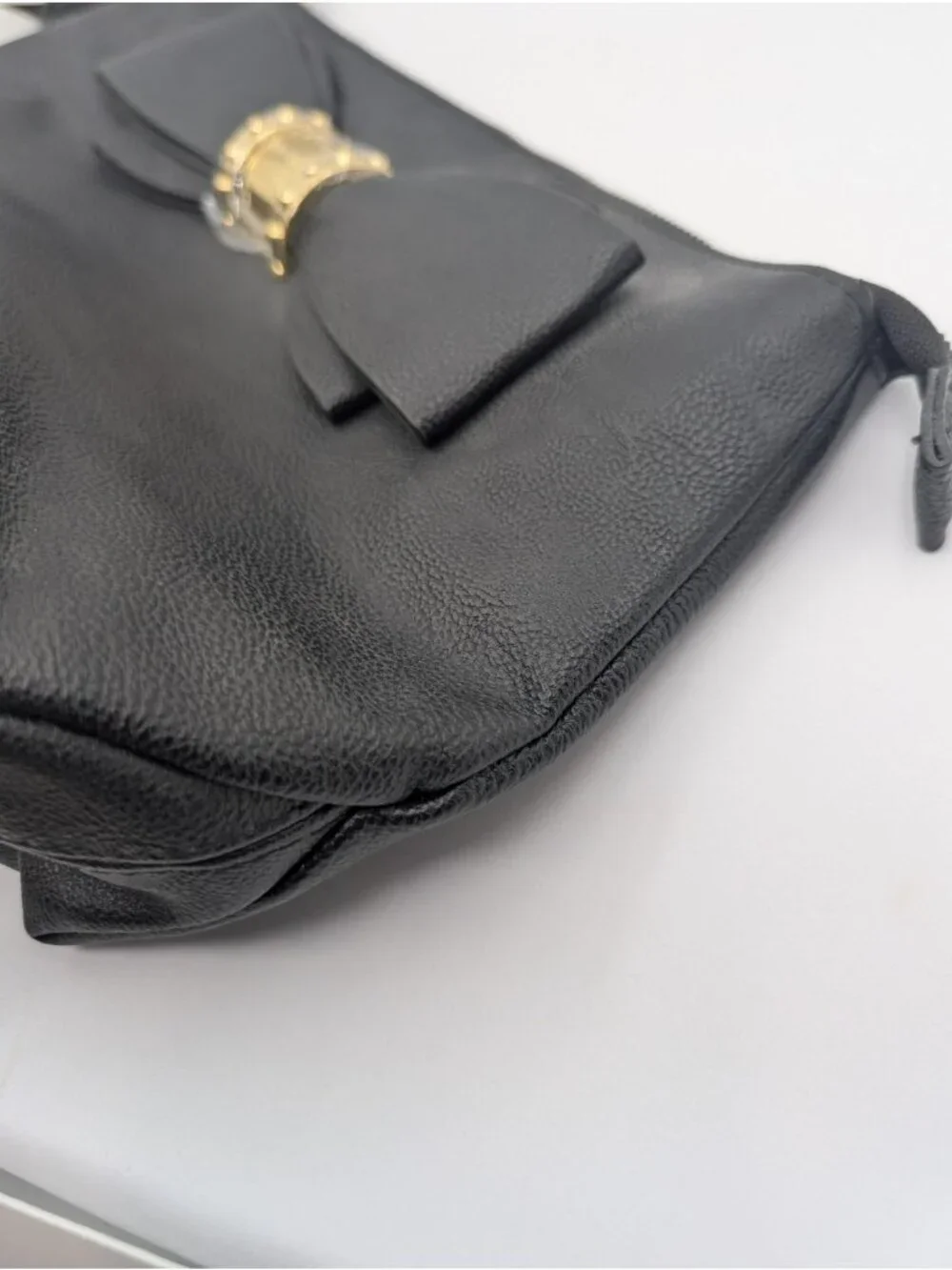 Betsey Johnson Black Pebble Faux Leather wristlet Clutch Bow Mall goth coquette
